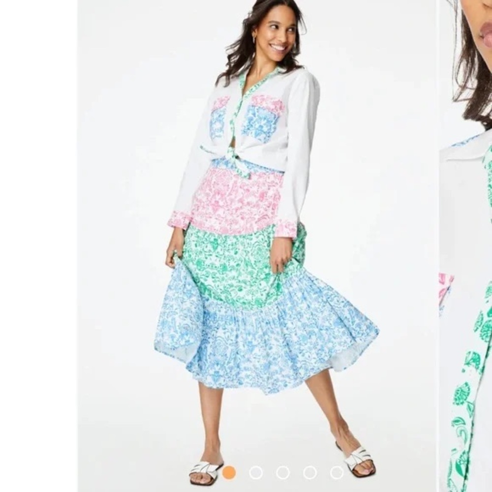 Roller Rabbit Aitona Carlisa Maxi Skirt Floral Colorblock Size Small - Picture 3 of 10